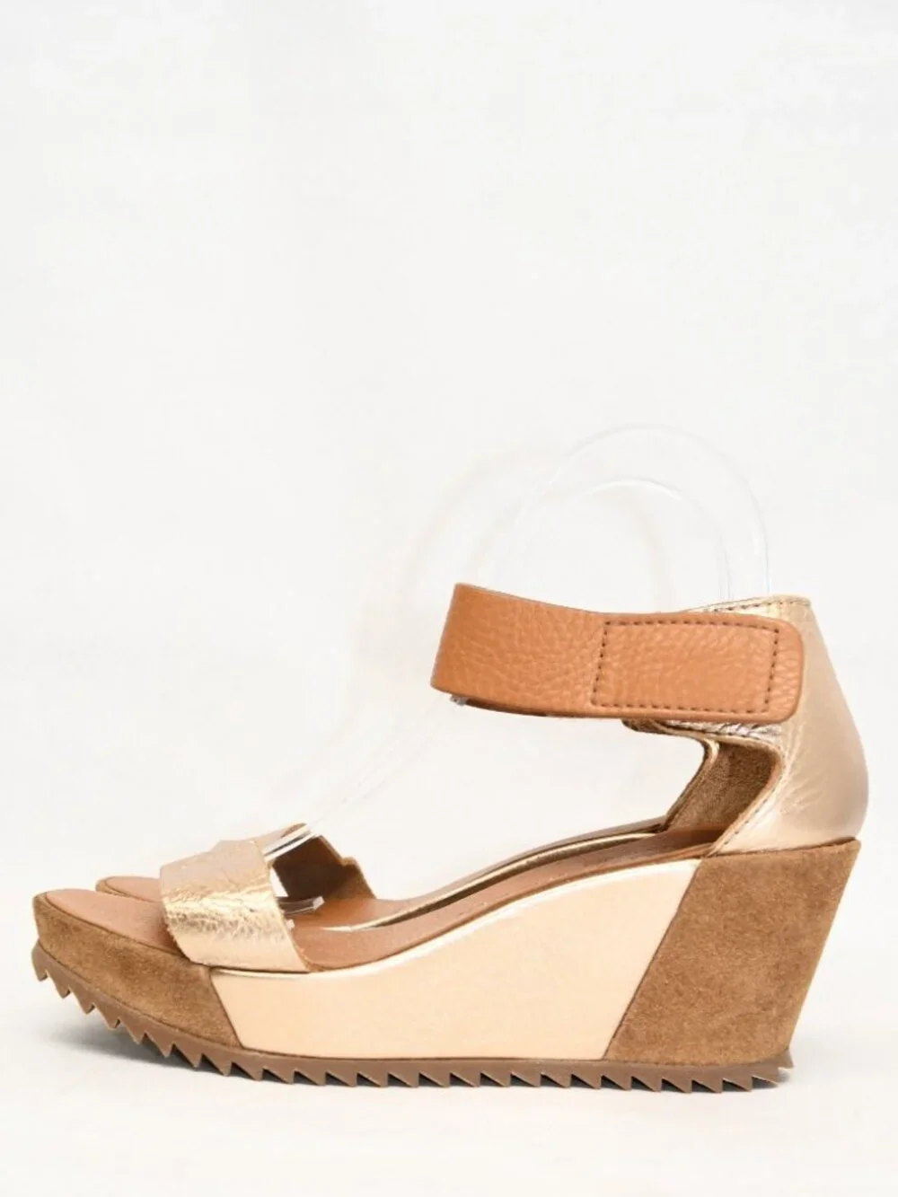 $650 Pedro Garcia fidelia wedge sandals METALLIC BROWN LEATHER SAWTOOTH 38 (DD2)